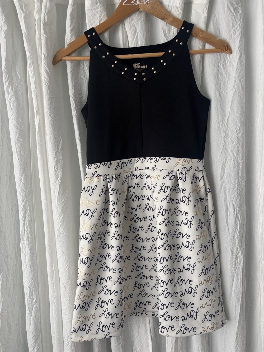 Epic Threads Black & White 'Love' Script Party Dress with Studded Neckline